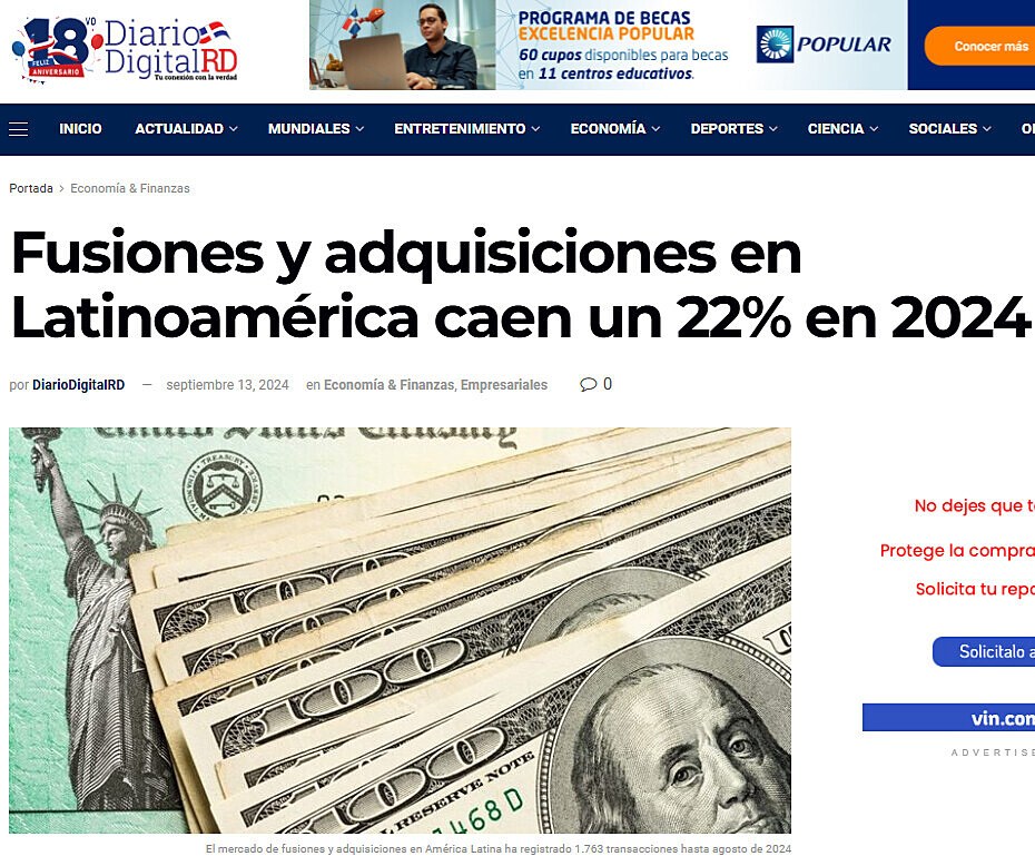 Fusiones y adquisiciones en Latinoamrica caen un 22% en 2024